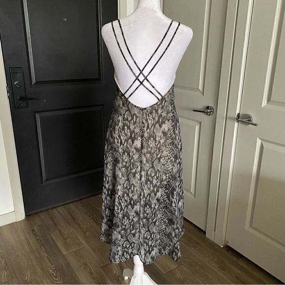 Audrey 3+1 Gray Snakeskin Print Midi Slip Dress with Strappy Open Back Size S - Picture 3 of 9